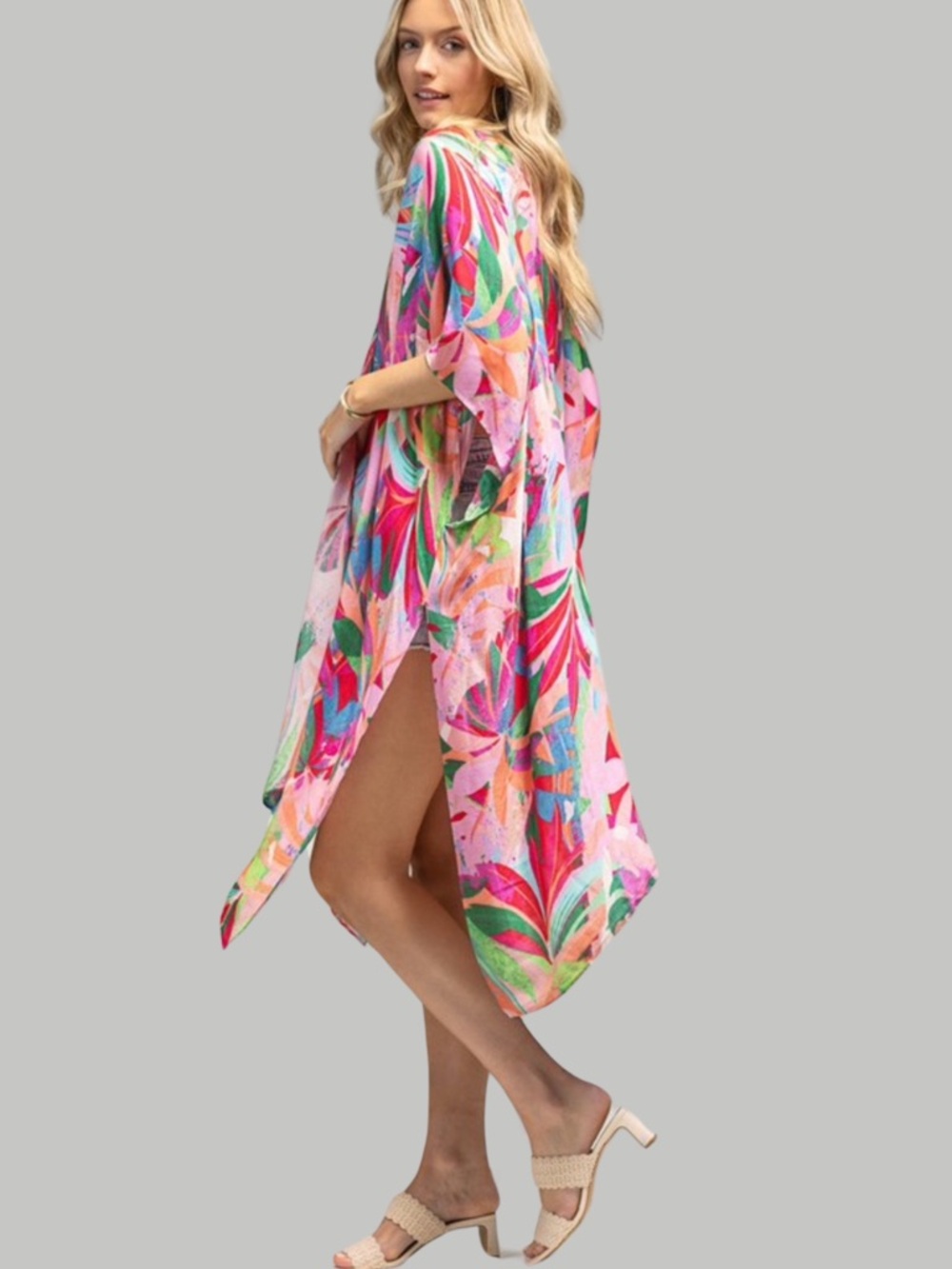 Tropical Paradise Vibrant Abstract Print Beach Cover-Up Kimono Top